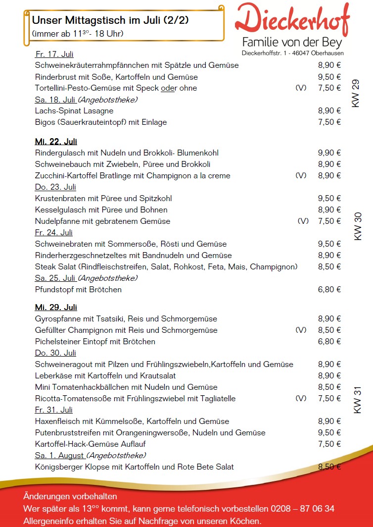 unsere wechselnden Mittagstischangebote